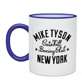 Кружка двухцветная с принтом Mike Tyson CatsKill Boxing Club в Курске, керамика | объем — 330 мл, диаметр — 80 мм. Цветная ручка и кайма сверху, в некоторых цветах — вся внутренняя часть | Тематика изображения на принте: boxing | catskill | club | mike | new | tyson | york | бокс | йорк | клуб | майк | нью | тайсон