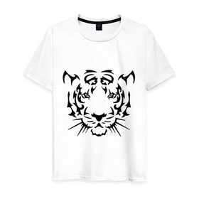 Мужская футболка хлопок с принтом Морда тигра в Курске, 100% хлопок | прямой крой, круглый вырез горловины, длина до линии бедер, слегка спущенное плечо. | Тематика изображения на принте: голова | дикий | тигр | хищник