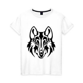 Женская футболка хлопок с принтом Морда волка в Курске, 100% хлопок | прямой крой, круглый вырез горловины, длина до линии бедер, слегка спущенное плечо | волк | голова | тату