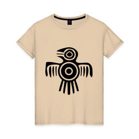 Женская футболка хлопок с принтом Египетская птица в Курске, 100% хлопок | прямой крой, круглый вырез горловины, длина до линии бедер, слегка спущенное плечо | египет | настенный | петроглиф | птица | рисунок
