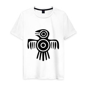 Мужская футболка хлопок с принтом Египетская птица в Курске, 100% хлопок | прямой крой, круглый вырез горловины, длина до линии бедер, слегка спущенное плечо. | египет | настенный | петроглиф | птица | рисунок