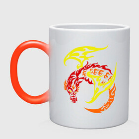 Кружка хамелеон с принтом Пламенный дракон в Курске, керамика | меняет цвет при нагревании, емкость 330 мл | виверна | дракон | огонь | пламя | тату