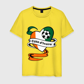 Мужская футболка хлопок с принтом Сборная Кот-д’Ивуара по Футболу в Курске, 100% хлопок | прямой крой, круглый вырез горловины, длина до линии бедер, слегка спущенное плечо. | cote | divoire | дивуар | кот дивуар | мяч | сборная | сердце | флаг | футбол