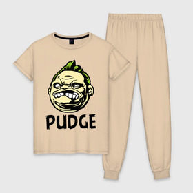 Женская пижама хлопок с принтом Pudge Пудж в Курске, 100% хлопок | брюки и футболка прямого кроя, без карманов, на брюках мягкая резинка на поясе и по низу штанин | dota | pudge | дота | пудж