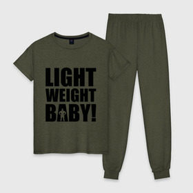Женская пижама хлопок с принтом Light weight babby в Курске, 100% хлопок | брюки и футболка прямого кроя, без карманов, на брюках мягкая резинка на поясе и по низу штанин | baby | light | weight | вес | детка | крошка | легкий