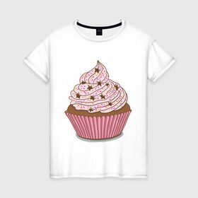 Женская футболка хлопок с принтом Кекс со звездочками в Курске, 100% хлопок | прямой крой, круглый вырез горловины, длина до линии бедер, слегка спущенное плечо | выпечка | для девушек | еда | кекс | кексик | маффин | рисунок