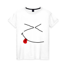 Женская футболка хлопок с принтом Смайл ржунемогу в Курске, 100% хлопок | прямой крой, круглый вырез горловины, длина до линии бедер, слегка спущенное плечо | smile | смайл | смайлик | улыбка | улыбочка | язык