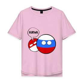 Мужская футболка хлопок Oversize с принтом Курва в Курске, 100% хлопок | свободный крой, круглый ворот, “спинка” длиннее передней части | country balls | интернет приколы | кантри болс | мемы | польша | россия | страны