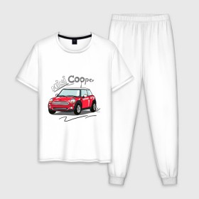 Мужская пижама хлопок с принтом Mini Cooper в Курске, 100% хлопок | брюки и футболка прямого кроя, без карманов, на брюках мягкая резинка на поясе и по низу штанин
 | mini cooper | автомобиль | машина | мини купер | миникупер