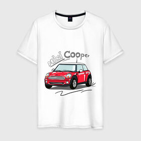 Мужская футболка хлопок с принтом Mini Cooper в Курске, 100% хлопок | прямой крой, круглый вырез горловины, длина до линии бедер, слегка спущенное плечо. | mini cooper | автомобиль | машина | мини купер | миникупер