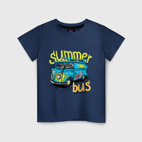 Детская футболка хлопок с принтом Summer bus в Курске, 100% хлопок | круглый вырез горловины, полуприлегающий силуэт, длина до линии бедер | summer bus | автобус | автомобиль | доска | лето | машина | серфинг