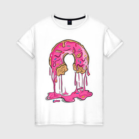 Женская футболка хлопок с принтом Пончик в Курске, 100% хлопок | прямой крой, круглый вырез горловины, длина до линии бедер, слегка спущенное плечо | булочка | еда | крем | пончик