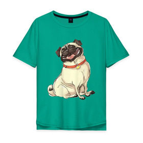Мужская футболка хлопок Oversize с принтом Радостный мопс в Курске, 100% хлопок | свободный крой, круглый ворот, “спинка” длиннее передней части | милый | мопс | пес | радостная | собака