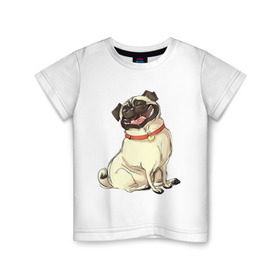 Детская футболка хлопок с принтом Радостный мопс в Курске, 100% хлопок | круглый вырез горловины, полуприлегающий силуэт, длина до линии бедер | милый | мопс | пес | радостная | собака
