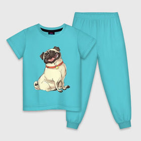Детская пижама хлопок с принтом Радостный мопс в Курске, 100% хлопок |  брюки и футболка прямого кроя, без карманов, на брюках мягкая резинка на поясе и по низу штанин
 | милый | мопс | пес | радостная | собака