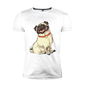 Мужская футболка премиум с принтом Радостный мопс в Курске, 92% хлопок, 8% лайкра | приталенный силуэт, круглый вырез ворота, длина до линии бедра, короткий рукав | милый | мопс | пес | радостная | собака