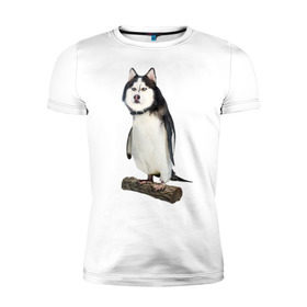 Мужская футболка премиум с принтом Хаскогвин в Курске, 92% хлопок, 8% лайкра | приталенный силуэт, круглый вырез ворота, длина до линии бедра, короткий рукав | Тематика изображения на принте: пингвин
