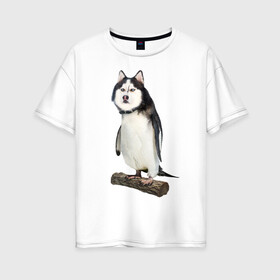 Женская футболка хлопок Oversize с принтом Хаскогвин в Курске, 100% хлопок | свободный крой, круглый ворот, спущенный рукав, длина до линии бедер
 | Тематика изображения на принте: пингвин