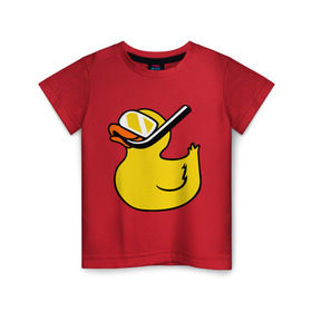 Детская футболка хлопок с принтом Утенок пловец в Курске, 100% хлопок | круглый вырез горловины, полуприлегающий силуэт, длина до линии бедер | акваланг | водолаз | пловец | утенок | утка | утя