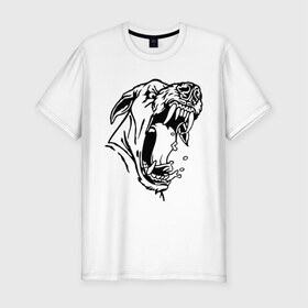 Мужская футболка премиум с принтом Злая собака в Курске, 92% хлопок, 8% лайкра | приталенный силуэт, круглый вырез ворота, длина до линии бедра, короткий рукав | Тематика изображения на принте: злая | злой | оскал | пасть | пес | собака