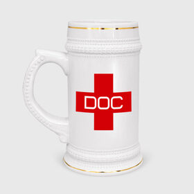 Кружка пивная с принтом Доктор в Курске,  керамика (Материал выдерживает высокую температуру, стоит избегать резкого перепада температур) |  объем 630 мл | doc | док | доктор | красный | крест