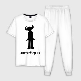 Мужская пижама хлопок с принтом Jamiroquai в Курске, 100% хлопок | брюки и футболка прямого кроя, без карманов, на брюках мягкая резинка на поясе и по низу штанин
 | Тематика изображения на принте: funk | jamiroquai | jazz | джаз | джамирокуай | фанк