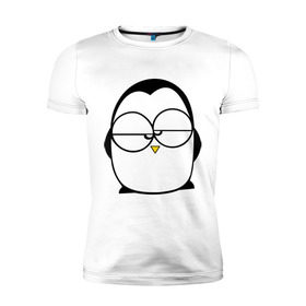 Мужская футболка премиум с принтом Недовольный пингвин в Курске, 92% хлопок, 8% лайкра | приталенный силуэт, круглый вырез ворота, длина до линии бедра, короткий рукав | пингвин