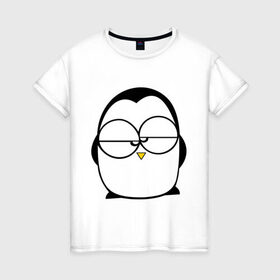 Женская футболка хлопок с принтом Недовольный пингвин в Курске, 100% хлопок | прямой крой, круглый вырез горловины, длина до линии бедер, слегка спущенное плечо | пингвин