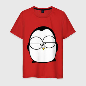 Мужская футболка хлопок с принтом Недовольный пингвин в Курске, 100% хлопок | прямой крой, круглый вырез горловины, длина до линии бедер, слегка спущенное плечо. | пингвин