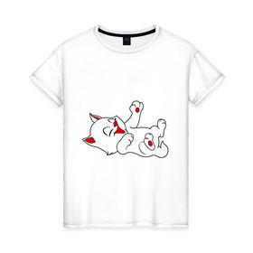 Женская футболка хлопок с принтом Веселый котенок в Курске, 100% хлопок | прямой крой, круглый вырез горловины, длина до линии бедер, слегка спущенное плечо | 