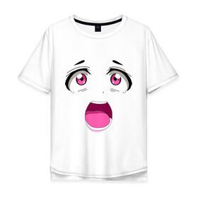 Мужская футболка хлопок Oversize с принтом Лицо аниме в Курске, 100% хлопок | свободный крой, круглый ворот, “спинка” длиннее передней части | анимэ | глаза | испуг | лицо | милое | седзе
