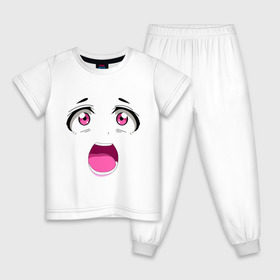 Детская пижама хлопок с принтом Лицо аниме в Курске, 100% хлопок |  брюки и футболка прямого кроя, без карманов, на брюках мягкая резинка на поясе и по низу штанин
 | Тематика изображения на принте: анимэ | глаза | испуг | лицо | милое | седзе