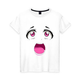 Женская футболка хлопок с принтом Лицо аниме в Курске, 100% хлопок | прямой крой, круглый вырез горловины, длина до линии бедер, слегка спущенное плечо | анимэ | глаза | испуг | лицо | милое | седзе