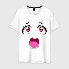 Мужская футболка хлопок с принтом Лицо аниме в Курске, 100% хлопок | прямой крой, круглый вырез горловины, длина до линии бедер, слегка спущенное плечо. | Тематика изображения на принте: анимэ | глаза | испуг | лицо | милое | седзе