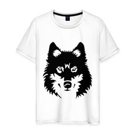 Мужская футболка хлопок с принтом Северный волк в Курске, 100% хлопок | прямой крой, круглый вырез горловины, длина до линии бедер, слегка спущенное плечо. | Тематика изображения на принте: волк | голова | север
