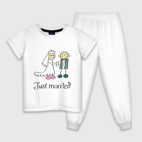 Детская пижама хлопок с принтом Just married в Курске, 100% хлопок |  брюки и футболка прямого кроя, без карманов, на брюках мягкая резинка на поясе и по низу штанин
 | just | married | жених | молодожены | невеста | свадьба