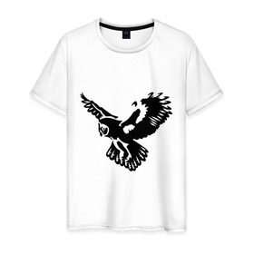 Мужская футболка хлопок с принтом Полет совы в Курске, 100% хлопок | прямой крой, круглый вырез горловины, длина до линии бедер, слегка спущенное плечо. | сова