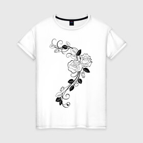 Женская футболка хлопок с принтом Розы в Курске, 100% хлопок | прямой крой, круглый вырез горловины, длина до линии бедер, слегка спущенное плечо | букет | ветвь | розы цветы