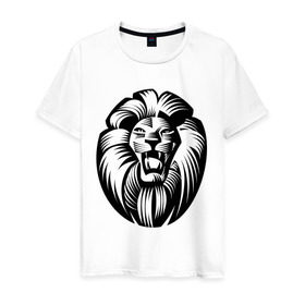 Мужская футболка хлопок с принтом Бесстрашный лев в Курске, 100% хлопок | прямой крой, круглый вырез горловины, длина до линии бедер, слегка спущенное плечо. | бесстрашный | голова | грива | лев | объем
