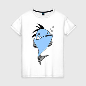 Женская футболка хлопок с принтом Зубастая рыба в Курске, 100% хлопок | прямой крой, круглый вырез горловины, длина до линии бедер, слегка спущенное плечо | акула | злая | зубы | рыба
