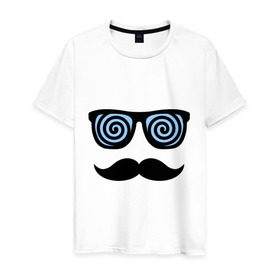 Мужская футболка хлопок с принтом Гипноз в Курске, 100% хлопок | прямой крой, круглый вырез горловины, длина до линии бедер, слегка спущенное плечо. | гипноз | очки | роговые | спираль | усы | хипстер