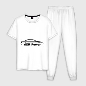 Мужская пижама хлопок с принтом M power в Курске, 100% хлопок | брюки и футболка прямого кроя, без карманов, на брюках мягкая резинка на поясе и по низу штанин
 | bmw | joy | toplanding | авто | бмв | бренд | бэха | логотип
