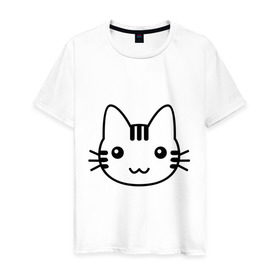 Мужская футболка хлопок с принтом Няшная киса в Курске, 100% хлопок | прямой крой, круглый вырез горловины, длина до линии бедер, слегка спущенное плечо. | киса | кот | кошка | милый | нэко | няшный | японский