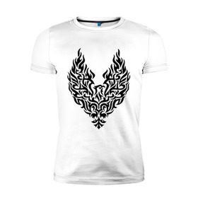 Мужская футболка премиум с принтом Огненный феникс в Курске, 92% хлопок, 8% лайкра | приталенный силуэт, круглый вырез ворота, длина до линии бедра, короткий рукав | возрождение | огонь | пепел | птица | феникс