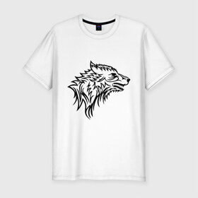 Мужская футболка премиум с принтом Злой волк в Курске, 92% хлопок, 8% лайкра | приталенный силуэт, круглый вырез ворота, длина до линии бедра, короткий рукав | волк | голова | дикий | злой | тату | хищный
