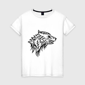 Женская футболка хлопок с принтом Злой волк в Курске, 100% хлопок | прямой крой, круглый вырез горловины, длина до линии бедер, слегка спущенное плечо | волк | голова | дикий | злой | тату | хищный