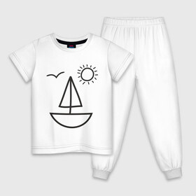 Детская пижама хлопок с принтом Настроение - море в Курске, 100% хлопок |  брюки и футболка прямого кроя, без карманов, на брюках мягкая резинка на поясе и по низу штанин
 | корабль | лицо | лодка | море | настроение | парус | птица | рожица | солнце | улыбка | чайка | яхта