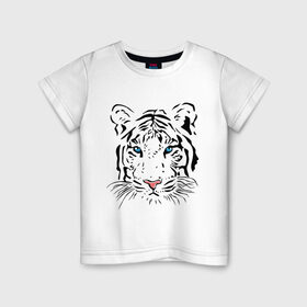Детская футболка хлопок с принтом Белый тигр в Курске, 100% хлопок | круглый вырез горловины, полуприлегающий силуэт, длина до линии бедер | Тематика изображения на принте: белый | голова | красивый | редкий | тигр