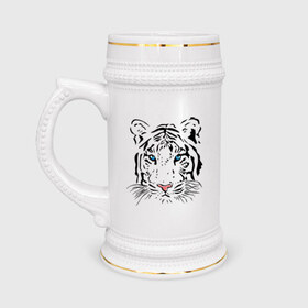 Кружка пивная с принтом Белый тигр в Курске,  керамика (Материал выдерживает высокую температуру, стоит избегать резкого перепада температур) |  объем 630 мл | Тематика изображения на принте: белый | голова | красивый | редкий | тигр