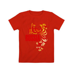 Детская футболка хлопок с принтом Россия в Курске, 100% хлопок | круглый вырез горловины, полуприлегающий силуэт, длина до линии бедер | жар | золотая | металл | патриот | птица | россия | русский